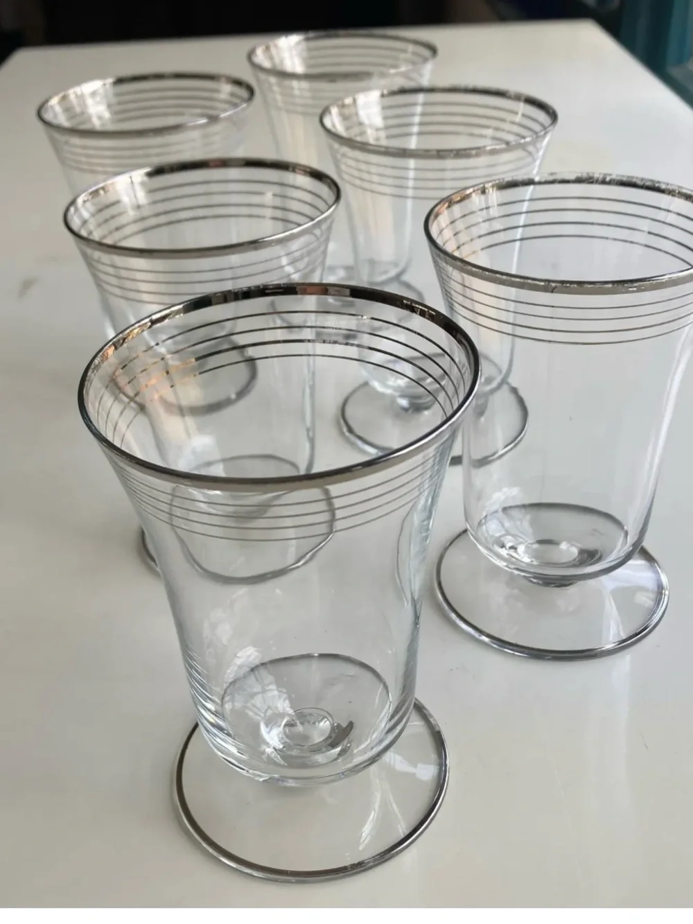 Parfait Set of Clear Stemmed Glasses with Silver Rim - 6 Pack